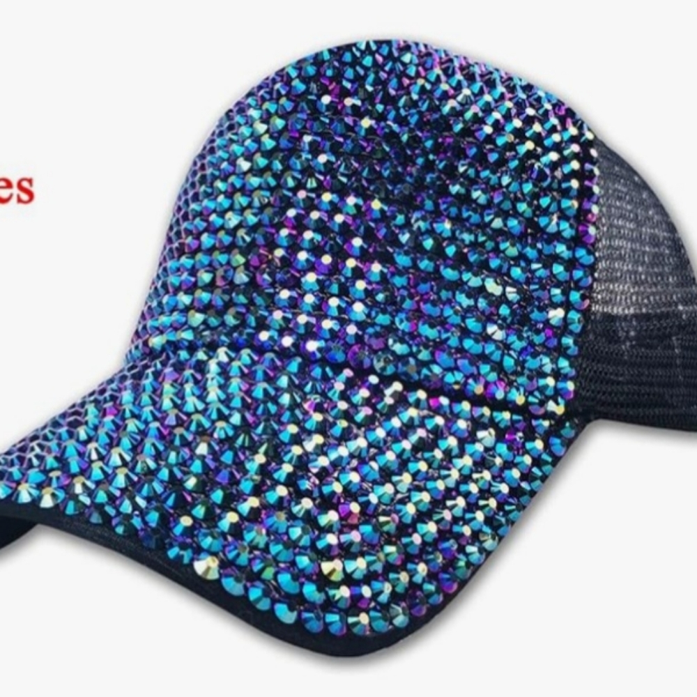 Rhinestone Bling ball hat in turquoise